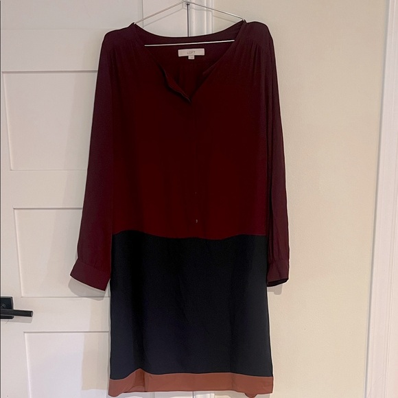 Ann Taylor LOFT Long Sleeve Shift Dress Purple Navy Orange Size Large EUC - Picture 1 of 6